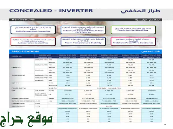 مكيف جري مخفي 34 ألف وحدة – انفيرتر – حار/بارد <br/> <br/>العلامة التجارية جري <br/>القدرة الاسمية 3 طن ...