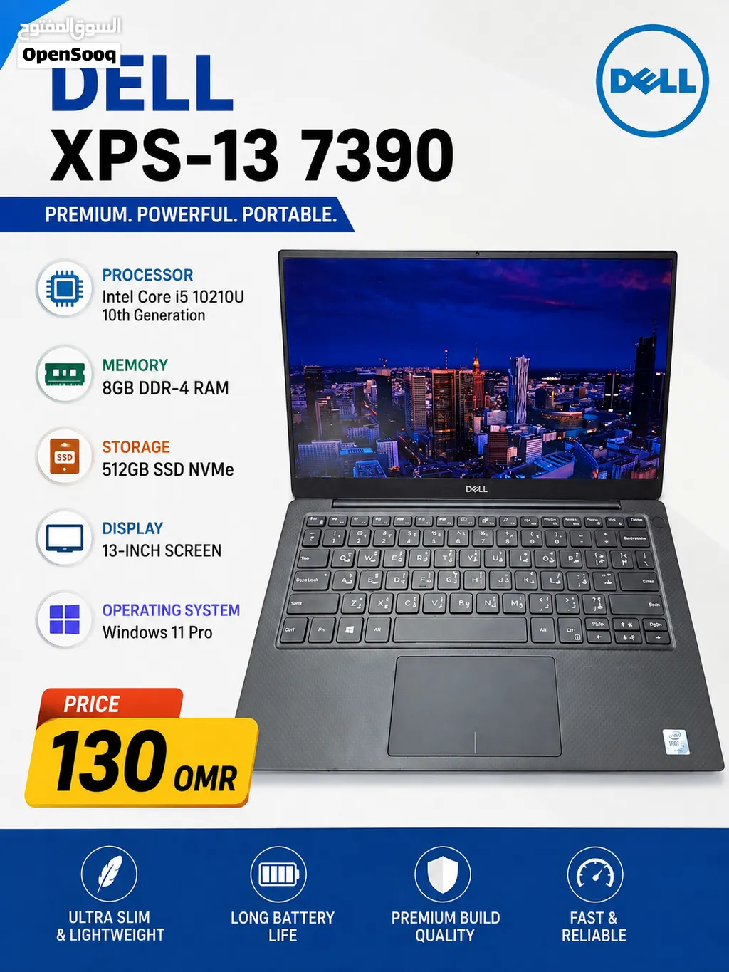 DELL XPS-13 7390 10th GENERATION CORE i5 8GB RAM 512GB SSD 13 INCH SCREEN WINDOWS 11PRO