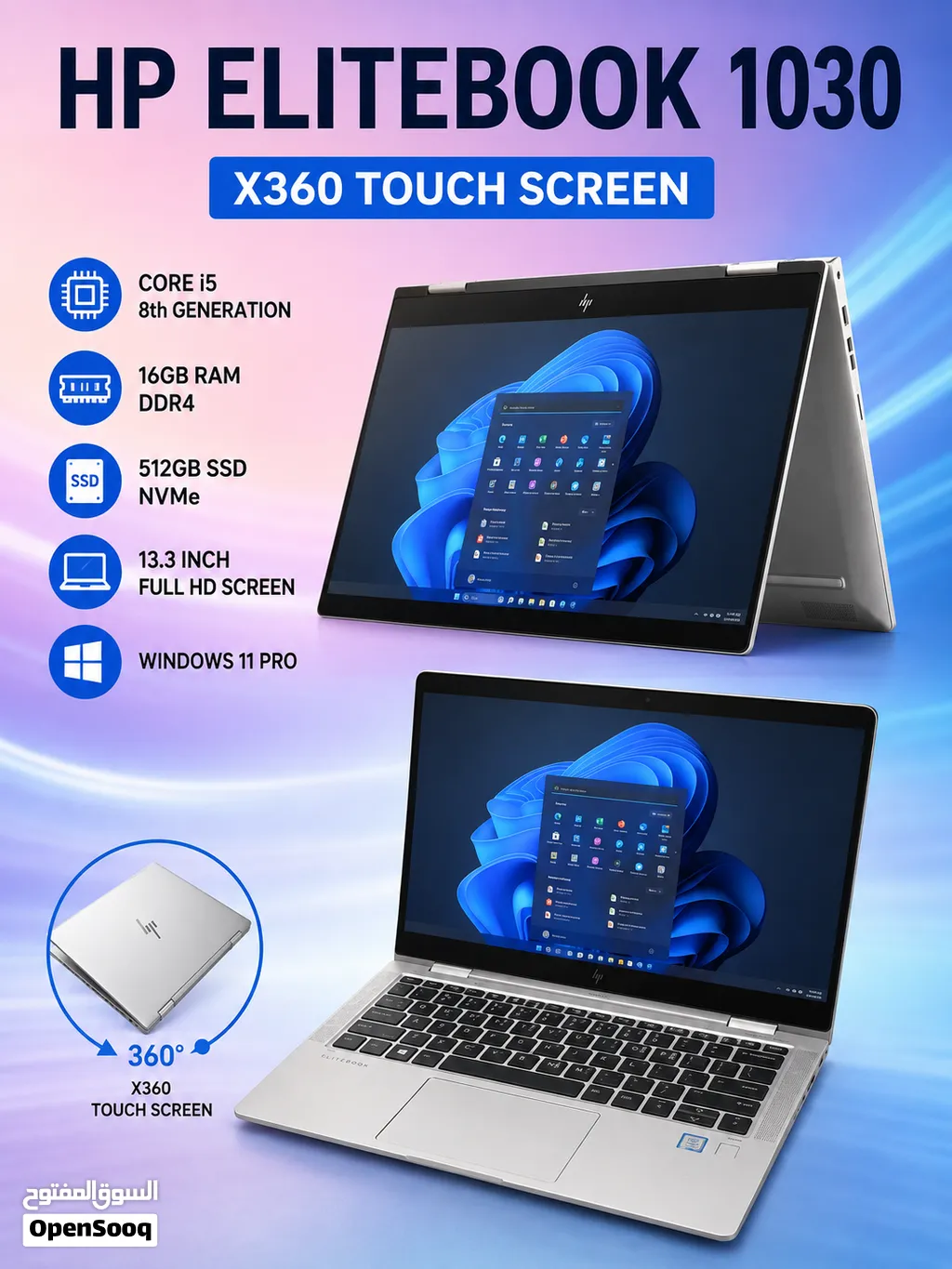 HP X360 TOUCH SCREEN CORE i5 16GB RAM 512GB SSD HP ELITEBOOK 1030 8th GENERATION HP X360 TOUCH SCREE