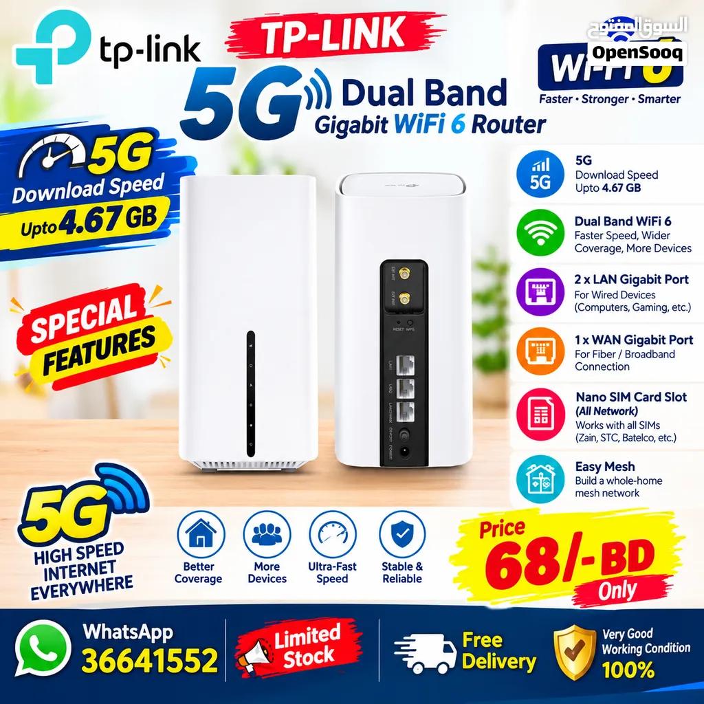 TP-LINK 5G Gigabit Router Wi-Fi 6 Dual-Band with EasyMesh All Sim Card Support