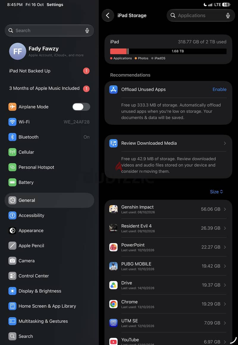 للبيع ipad pro m5 2 tera 11inch 5