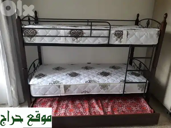 وداعًا لضيق المساحة! تخت طابقين 3 بـ1 مع جارور و3 فرشات ومخدات هدية | توصيل مجاني