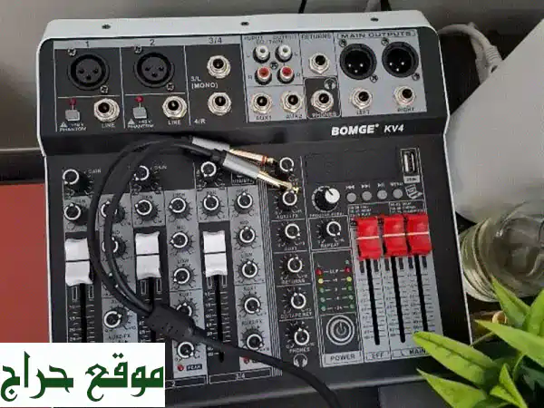 ميكسر صوتي احترافي KV4 بـ 4 قنوات | استوديوك المتكامل مع بلوتوث، USB ومؤثرات رقمية