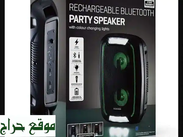 سماعة Daewoo بلوتوث LED للحفلات 20W: صوت محيطي، إضاءة مبهرة، وراديو FM!