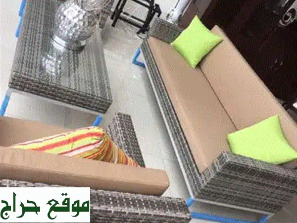 طقم راتان فاخر للحدائق | جلسة خارجية 3+1+1 + طاولة - استمتع بالراحة والأناقة 3