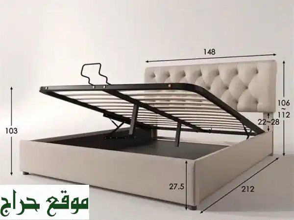 سرير مزدوج هيدروليكي فاخر بمساحة تخزين ورأس متحرك – أناقة، راحة، وتنظيم لغرفة نومك العصرية! 3