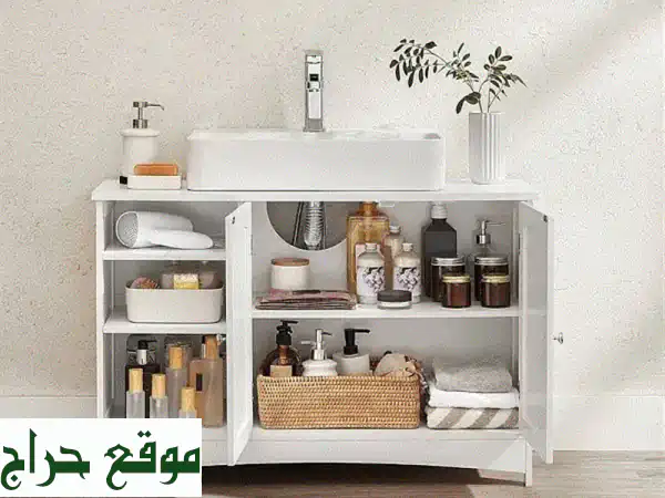 دولاب تحت الحوض أبيض أنيق | حلول تخزين حمام عصرية وأثاث مميز 2