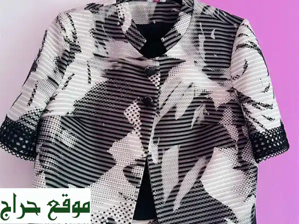 ✨ تألقي بجاكيت نسائي أنيق (أسود وأبيض) مقاس L | ارتدي مرة واحدة فقط - كأنه جديد!