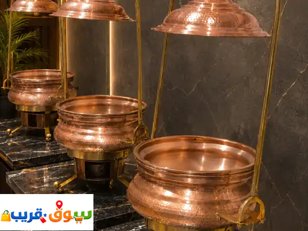 للبيع أطباق تسخين نحاسية للبوفيه حوالي 12 قطعة موديل جديد 900 درهم اماراتي للقطعة