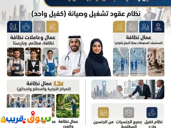 نحن شركة مختصه عن توفير عمال وعاملات تشغيل وصيانة ونظافة داخل المملكة نعلن عن جاهزيتنا لتلبية ...
