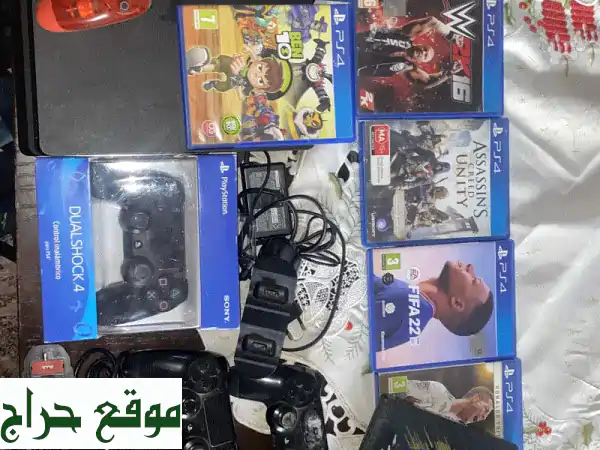 PlayStation 4 Slim 500GB مع 4 يد تحكم + 7 ألعاب + حامل + شاحن!  فرصة...