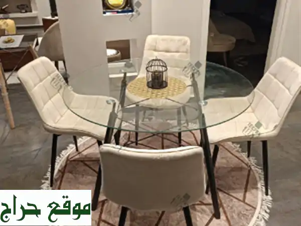 Promo Table ronde en verre trempé avec 4 chaises capitonné