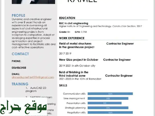 مهندس مدني مصري، مهندس موقع خبرة بالتشطيبات...