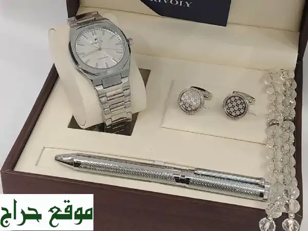 جديد ريفولي: طقم رجالي فاخر متكامل – ساعة ستيل، كبك، قلم، سبحة | أناقة، جودة، هدية مثالية!