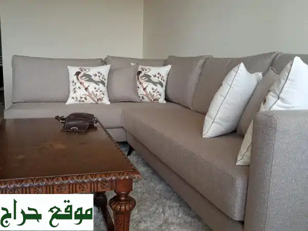 كنب زاوية (L-Shaped Sofa) بيج فاخر كتان | كالجديد وبسعر...