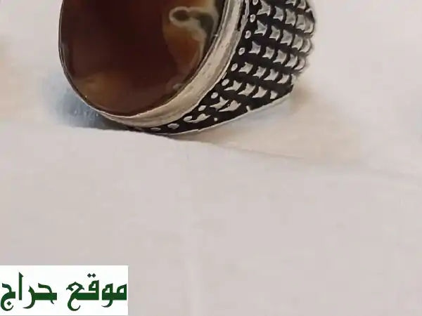 خاتم عقيق يمني خرائطي فاخر | فضة 925 أصلي | مقاس 6.5...