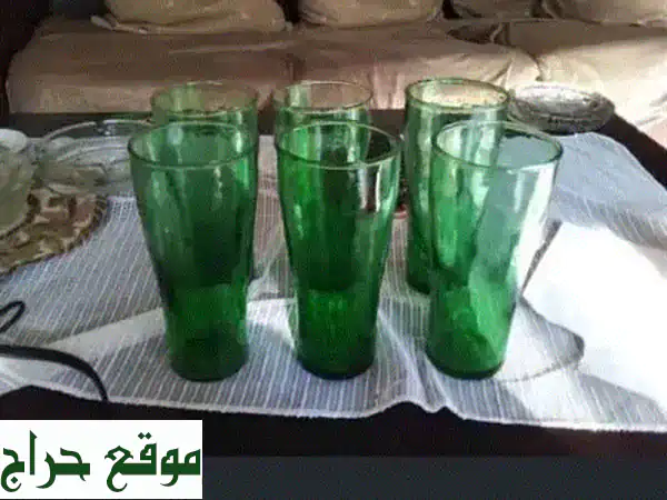 طقم كاسات زجاج خضراء طويلة (6 قطع) | ارتفاع 16 سم |...