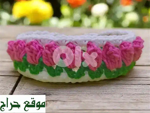 ربطة شعر كروشيه يدوية: التوليب الوردي والكريمي |...