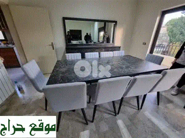غرفة سفرة مودرن كاملة 6 كراسي: طاولة زجاج فخمة ودروسوار 180 سم | أناقة عصرية لمنزلك