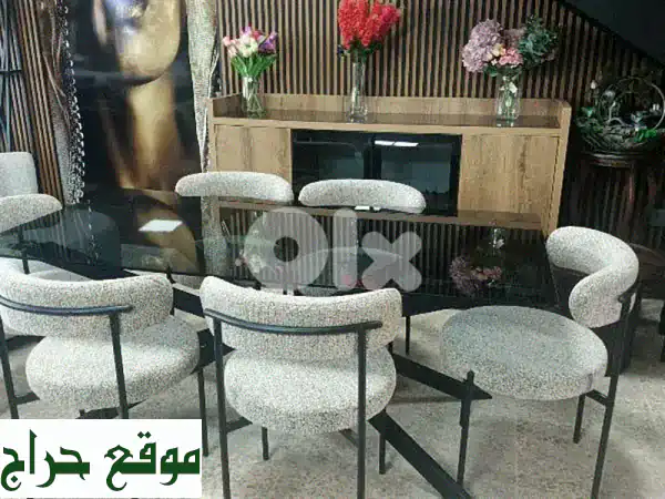 غرفة سفرة مودرن كاملة 6 كراسي: طاولة زجاج فخمة...