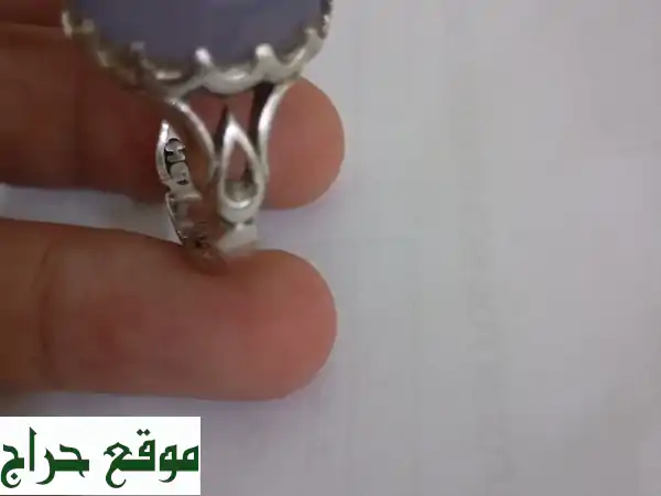 خاتم عقيق يمني سماوي فاخر - فضة إيرانية 925 عيار ✨