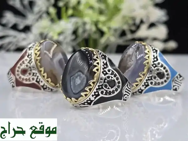 خاتم فضة رجالي عتيق - عقيق يمني أصلي 9990 - أناقة...