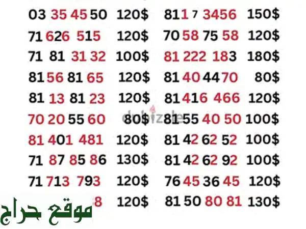 أرقام مميزة للبيع | 80$ فقط!  (موبايلات، تابلت، أرقام مميزة)