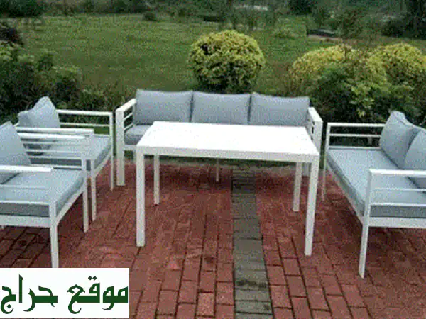 طقم أريكة حديقة Bianca 7 مقاعد من الألومنيوم الأبيض -...