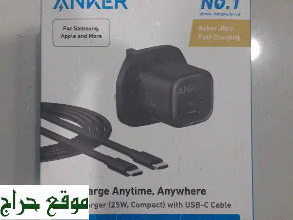 شاحن أنكر 25 وات مضغوط مع كابل USB-C - أصلي وبأفضل...