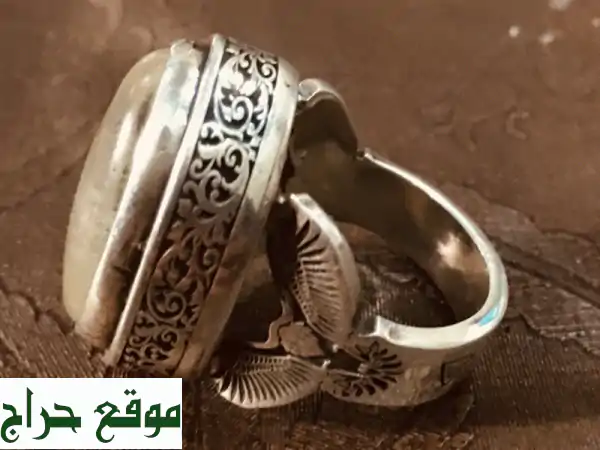 خاتم فضة عتيق بتفاصيل يدوية رائعة - حجر طبيعي فاخر