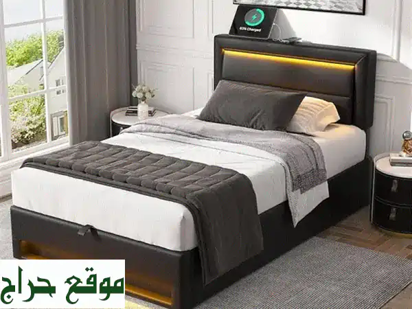 سرير مفرد مع تخزين وإضاءة LED - مساحة مثالية وراحة فائقة!