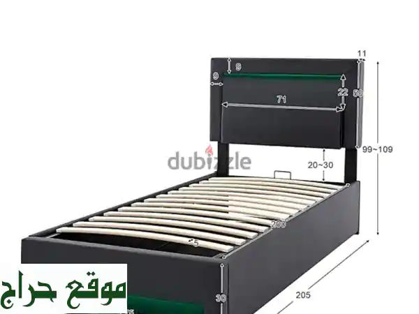 سرير مفرد مع تخزين وإضاءة LED - مساحة مثالية وراحة فائقة!
