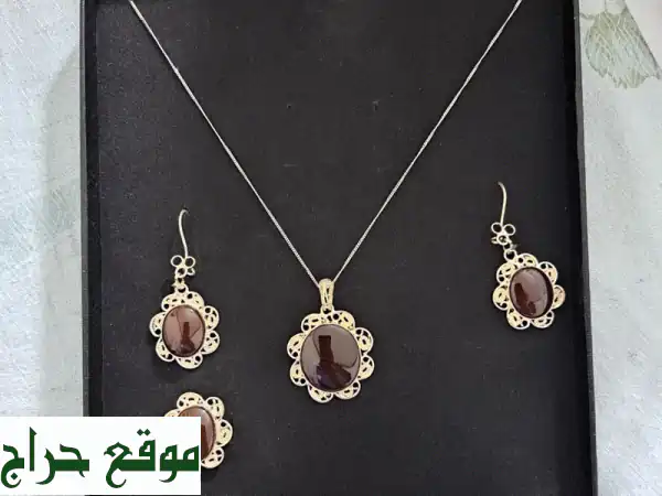 عرض حصري! 3 أطقم فضة 925 عيار مع أحجار عقيق - سارع بالشراء!