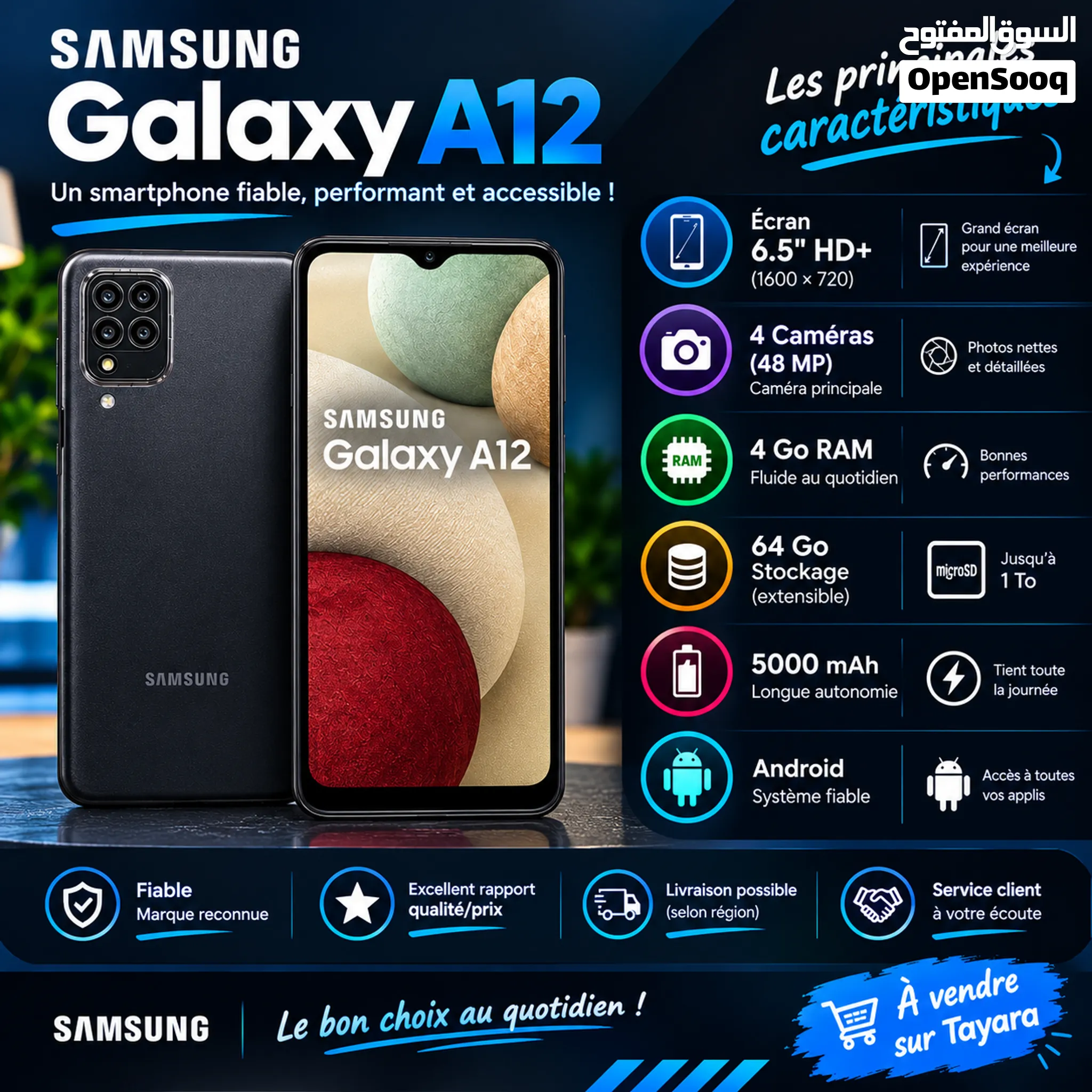 Samsung Galaxy A12 Noir – 4 Go RAM / 64 Go – Bon état