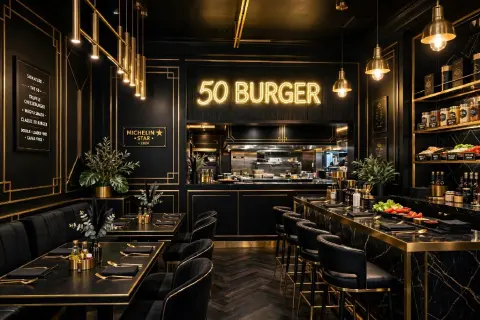 للبيع براند 50 همبرغر - مفهوم مطبخ سحابي جاهز للتوسع في الخليج 50 همبرغر هو براند سماش همبرغر عصري، سريع، ومربح جدا. مصمم خصيصا لنموذج 4