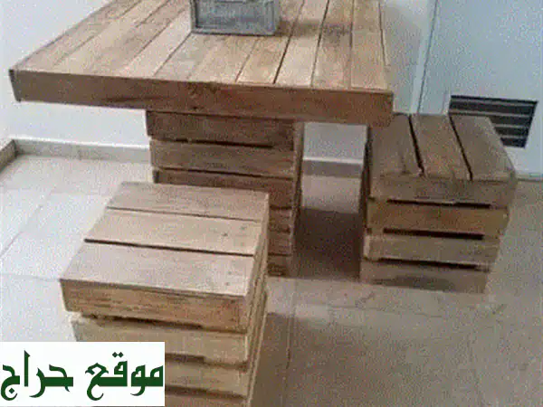 طاولة خشب طبالي وصندوقي تخزين للحدائق - تصميم حسن...