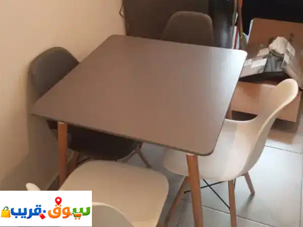 طاولة مطبخ ليلي العصرية 80x80 سم مع 4 كراسي | أناقة...