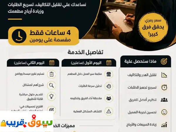 ارتق بأداء مطعمك بـ 150 ريال: استشارة ميدانية 4...