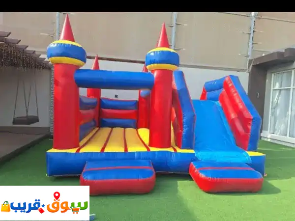 نطيطة هوائية عملاقة مع زحليقة للأطفال | مقاس 5x5x4 متر - متعة وأمان بلا حدود!