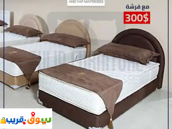 تخت مفرد ونص منجد مع فرشه جميع الالوان