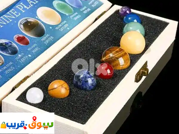 Deluxe Solar systeme hand made gem stones & fine wooden box gift set