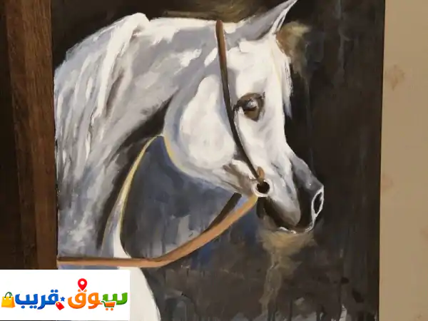 لوحة فنية لخيل عربي أصيل مرسومه ب الوان زيتية على...