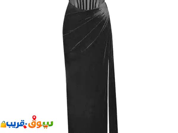 فستان سهرة مخملي أسود فاخر - كورسيه وفتحة جانبية | مقاس M (US 6-8) - إطلالة نيويوركية!