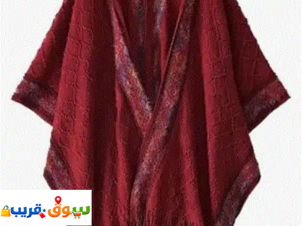شال كروشيه مفتوح من الأمام. حجم أوفر سايز. حواف...