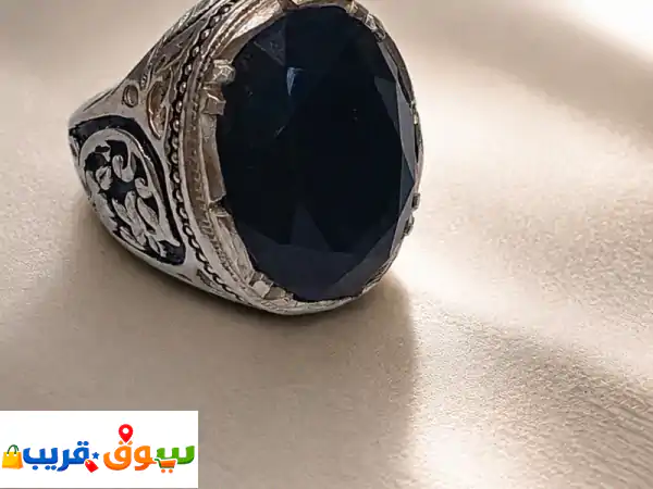 خاتم فضة عيار 950، بحجر شفة العبد، بقصة الماسية،...